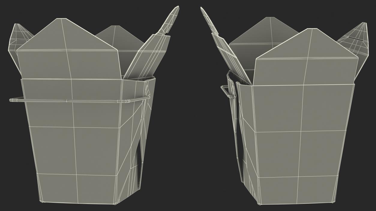 Black Paper Chinese Takeout Box 16 Oz Opened 3D model