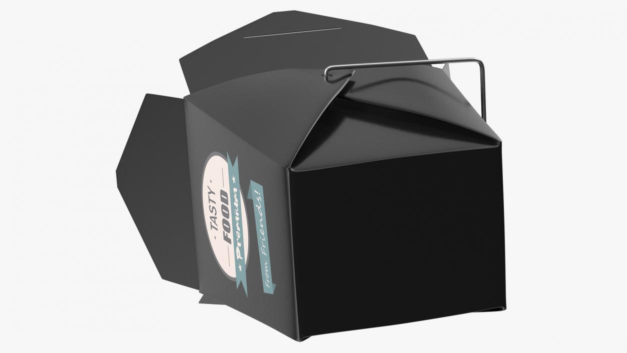 Black Paper Chinese Takeout Box 16 Oz Opened 3D model