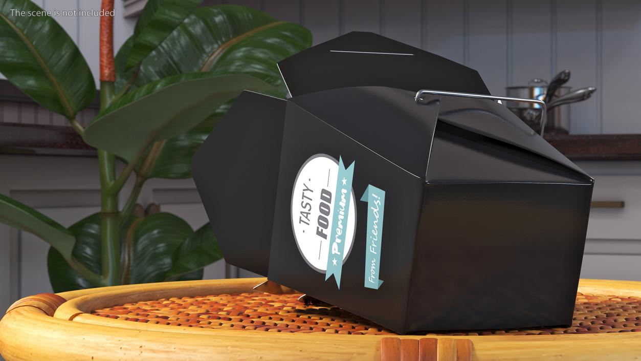 Black Paper Chinese Takeout Box 16 Oz Opened 3D model