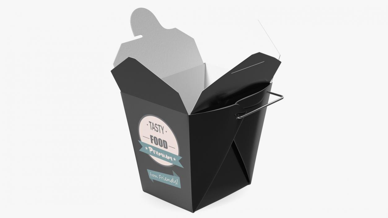 Black Paper Chinese Takeout Box 16 Oz Opened 3D model