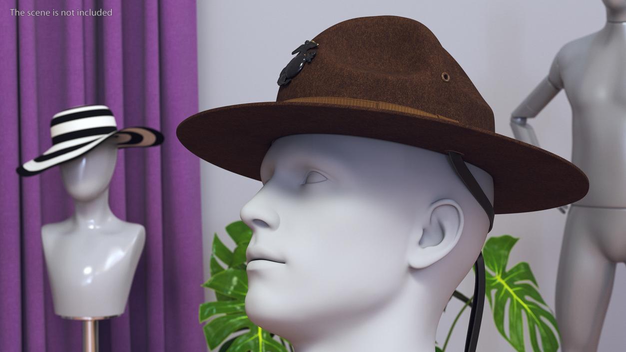 3D Sergeant Campaign Hat with Cockade Brown on Mannequin model