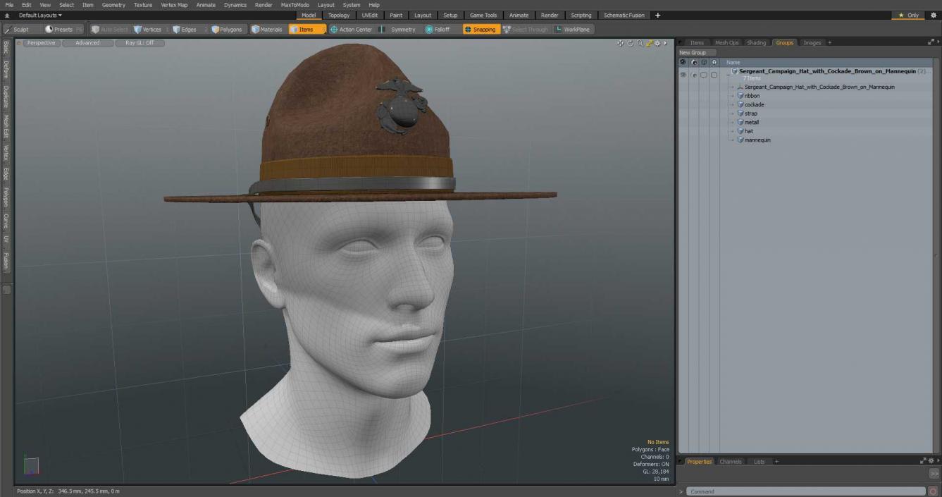 3D Sergeant Campaign Hat with Cockade Brown on Mannequin model