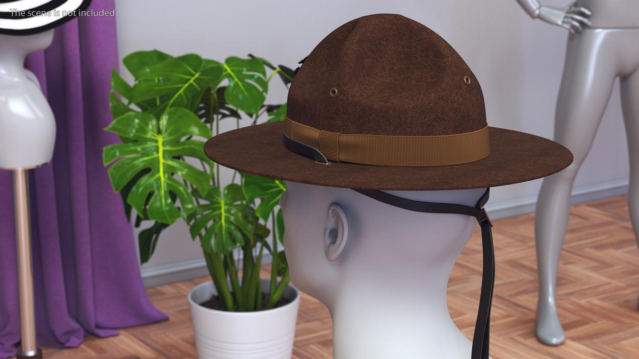 3D Sergeant Campaign Hat with Cockade Brown on Mannequin model