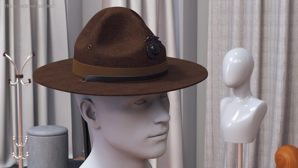 3D Sergeant Campaign Hat with Cockade Brown on Mannequin model