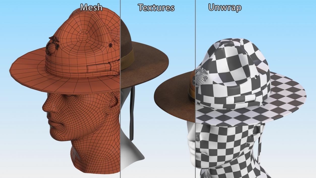 3D Sergeant Campaign Hat with Cockade Brown on Mannequin model