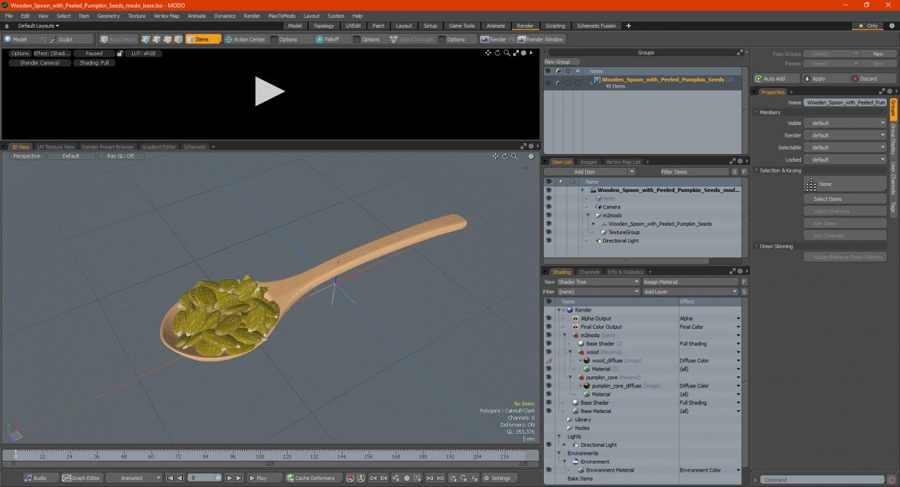 3D Wooden Spoon with Peeled Pumpkin Seeds model