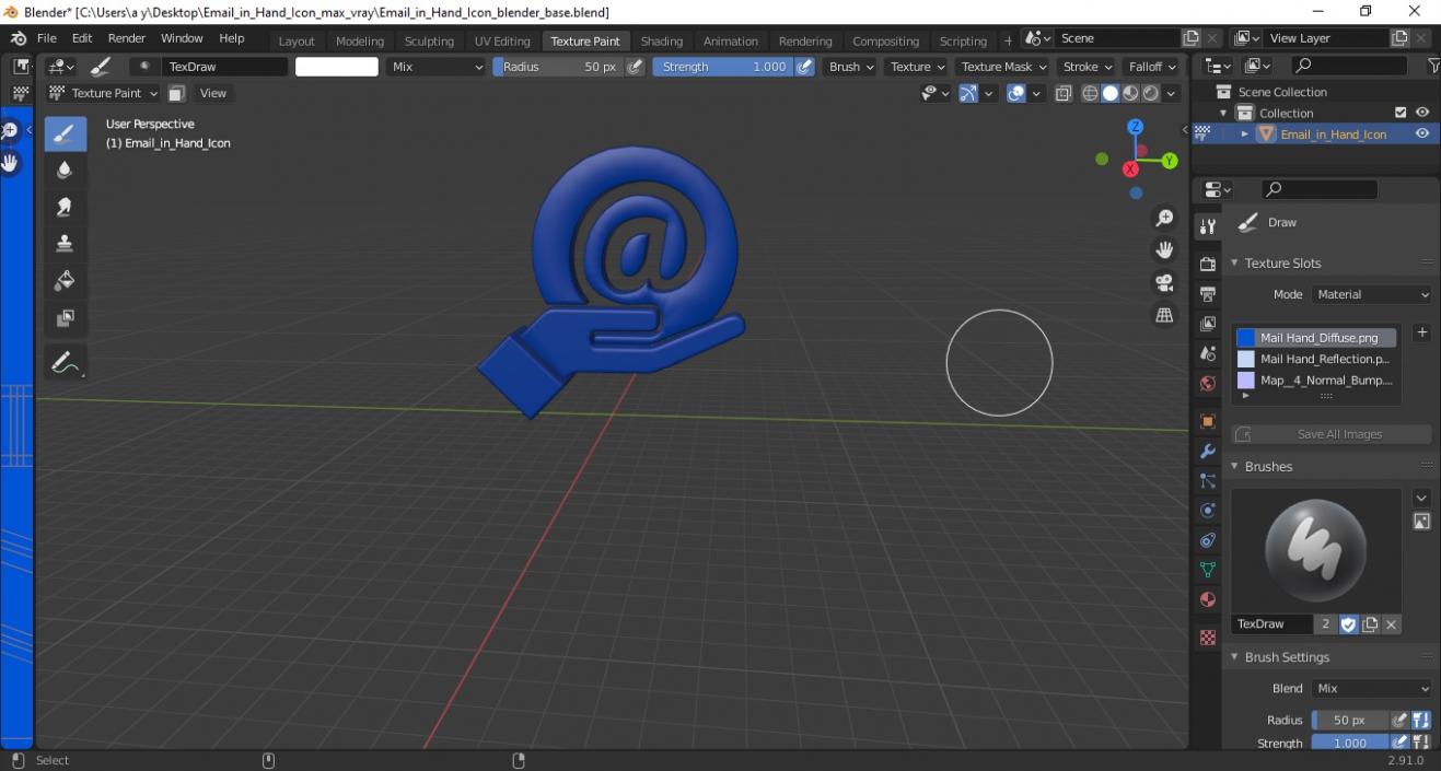 3D Email in Hand Icon model