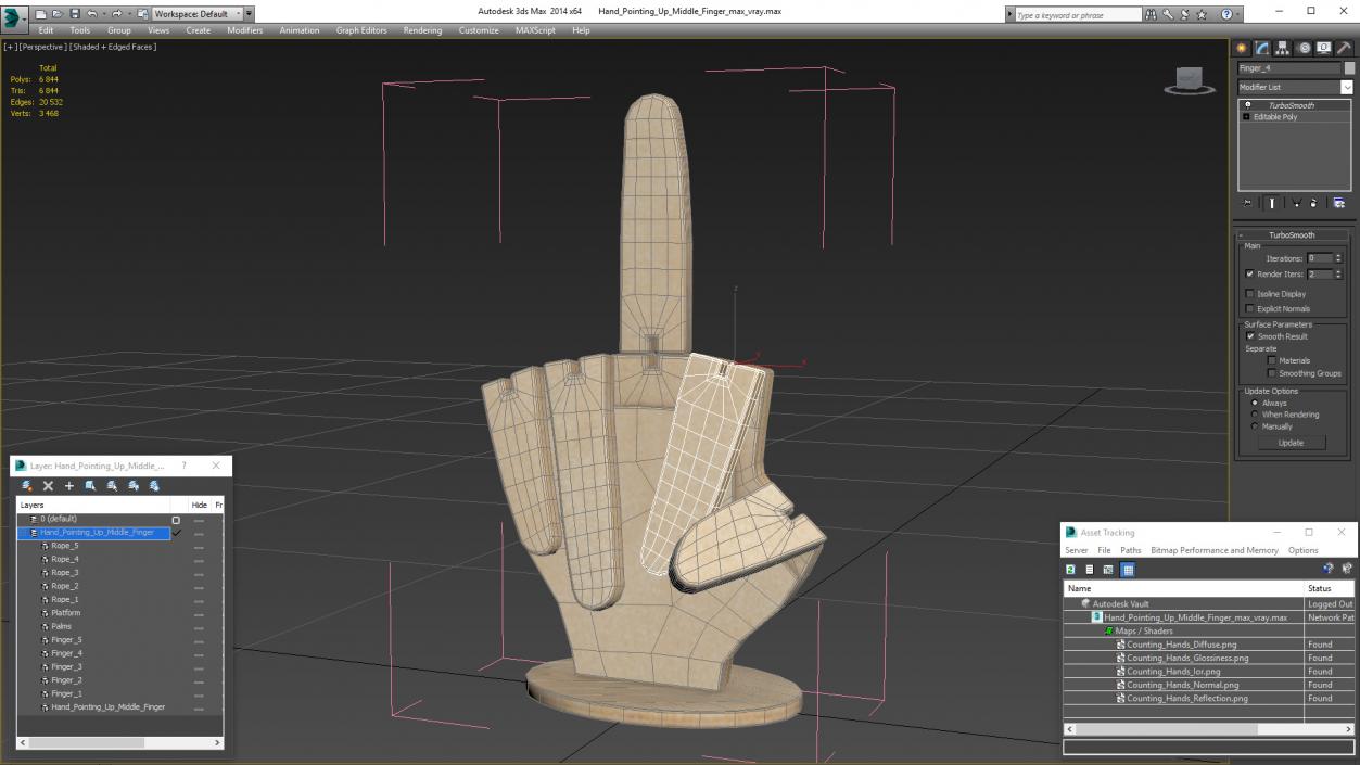 3D model Hand Pointing Up Middle Finger