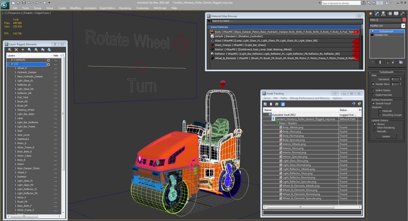 3D Tandem Vibratory Roller Generic Rigged model