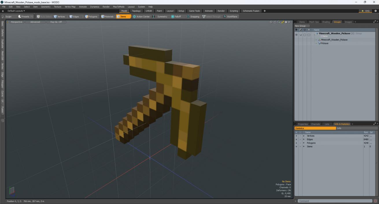 Minecraft Wooden Pickaxe 3D model