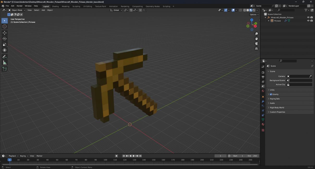 Minecraft Wooden Pickaxe 3D model