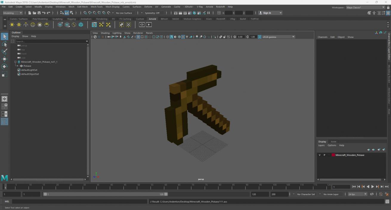 Minecraft Wooden Pickaxe 3D model