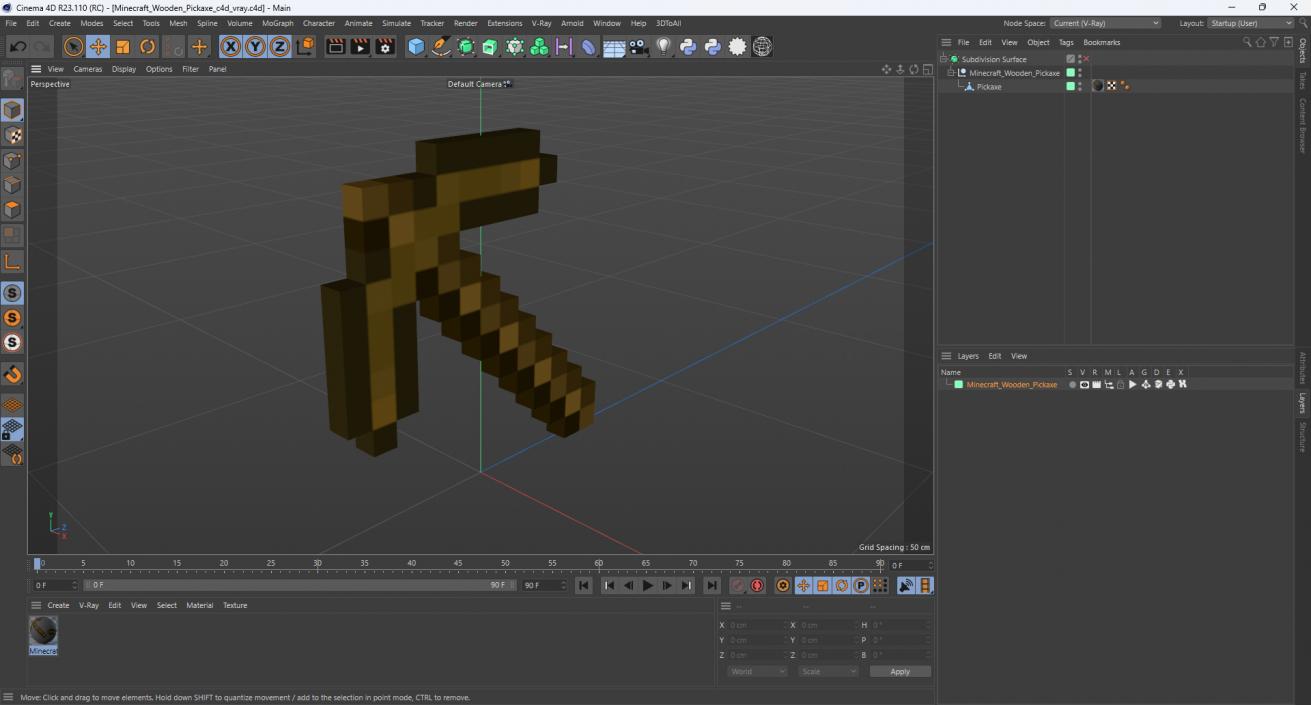 Minecraft Wooden Pickaxe 3D model