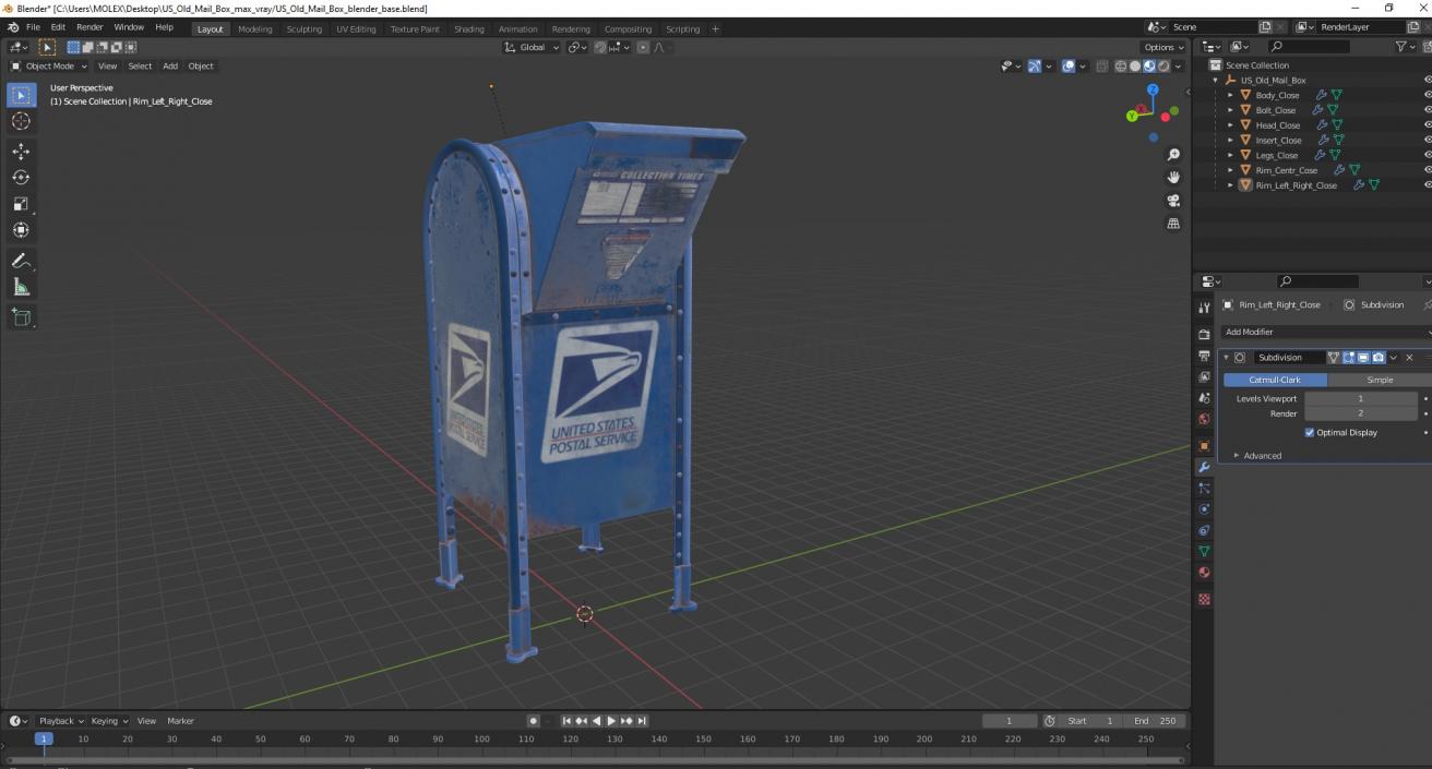 3D model US Old Mail Box