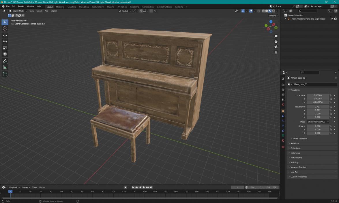 Retro Western Piano Old Light Wood 3D model