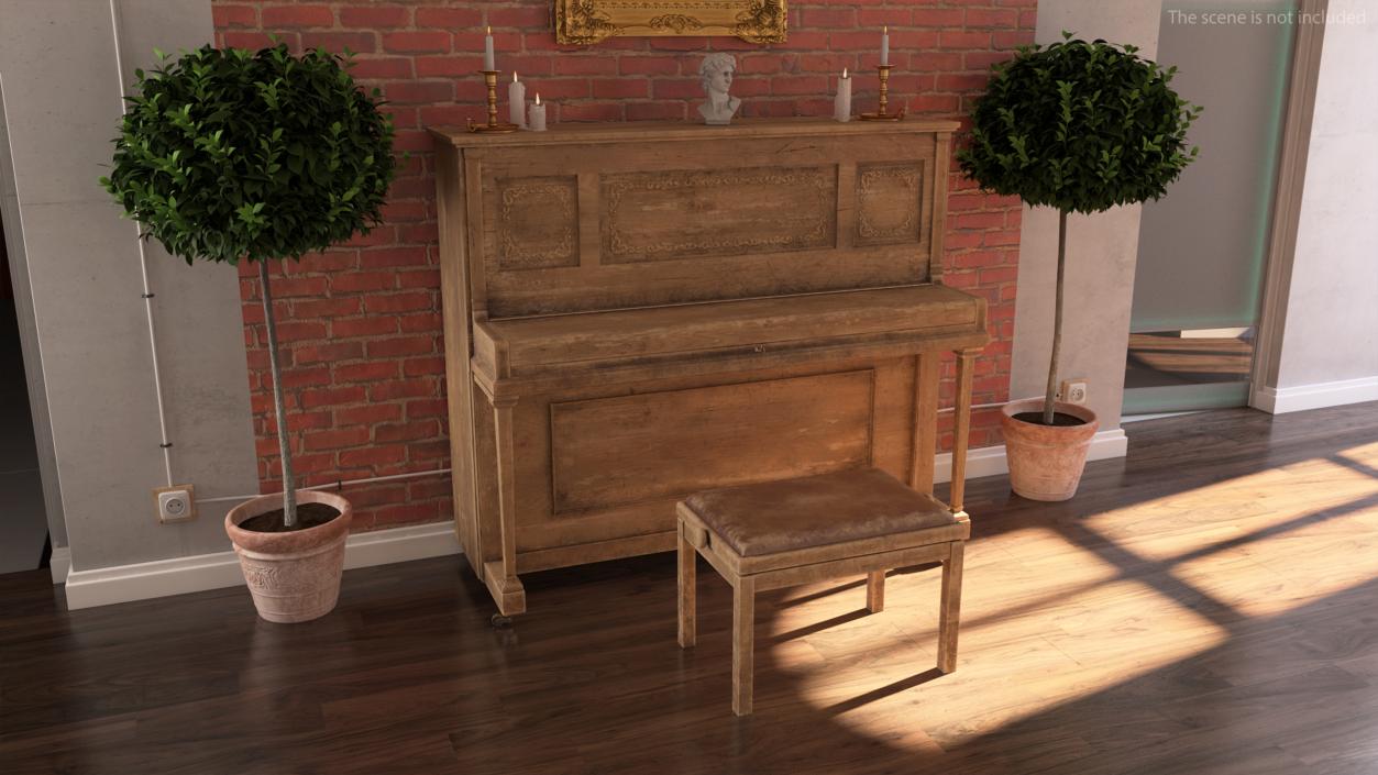 Retro Western Piano Old Light Wood 3D model