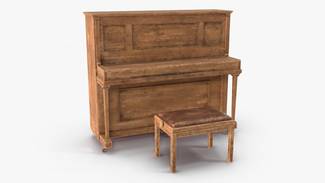 Retro Western Piano Old Light Wood 3D model