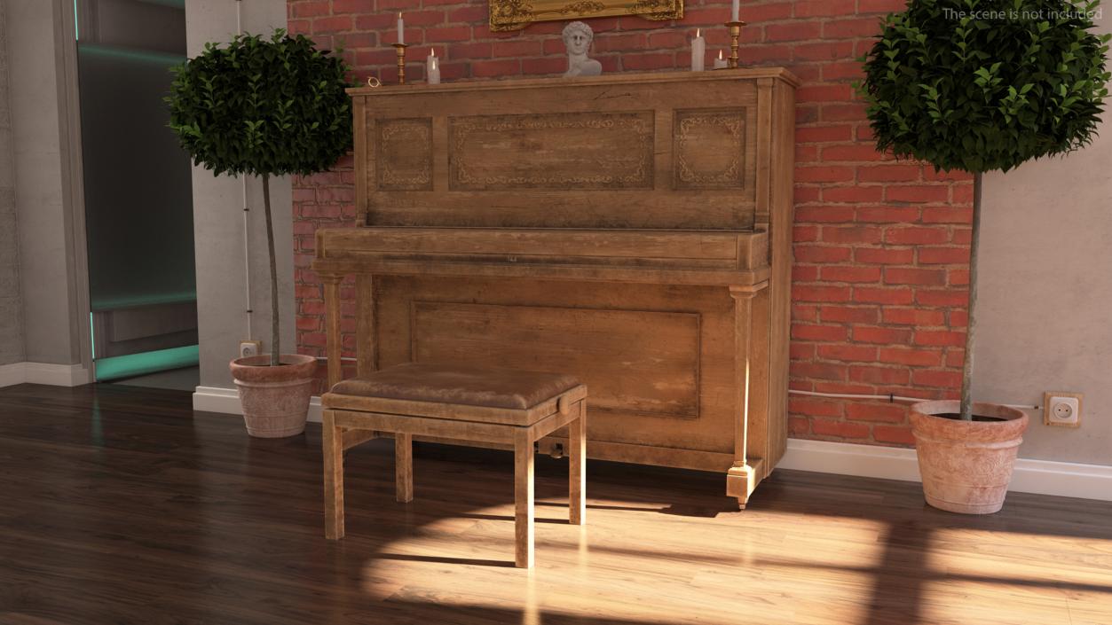 Retro Western Piano Old Light Wood 3D model