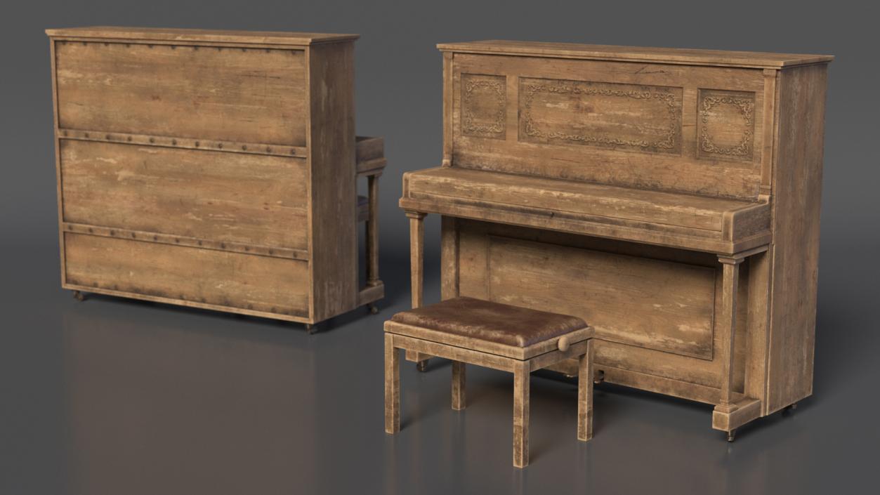 Retro Western Piano Old Light Wood 3D model