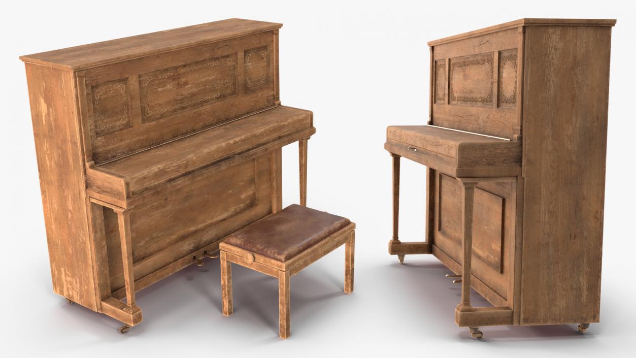 Retro Western Piano Old Light Wood 3D model