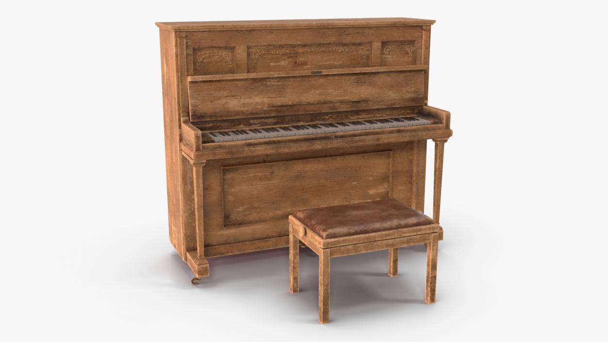 Retro Western Piano Old Light Wood 3D model