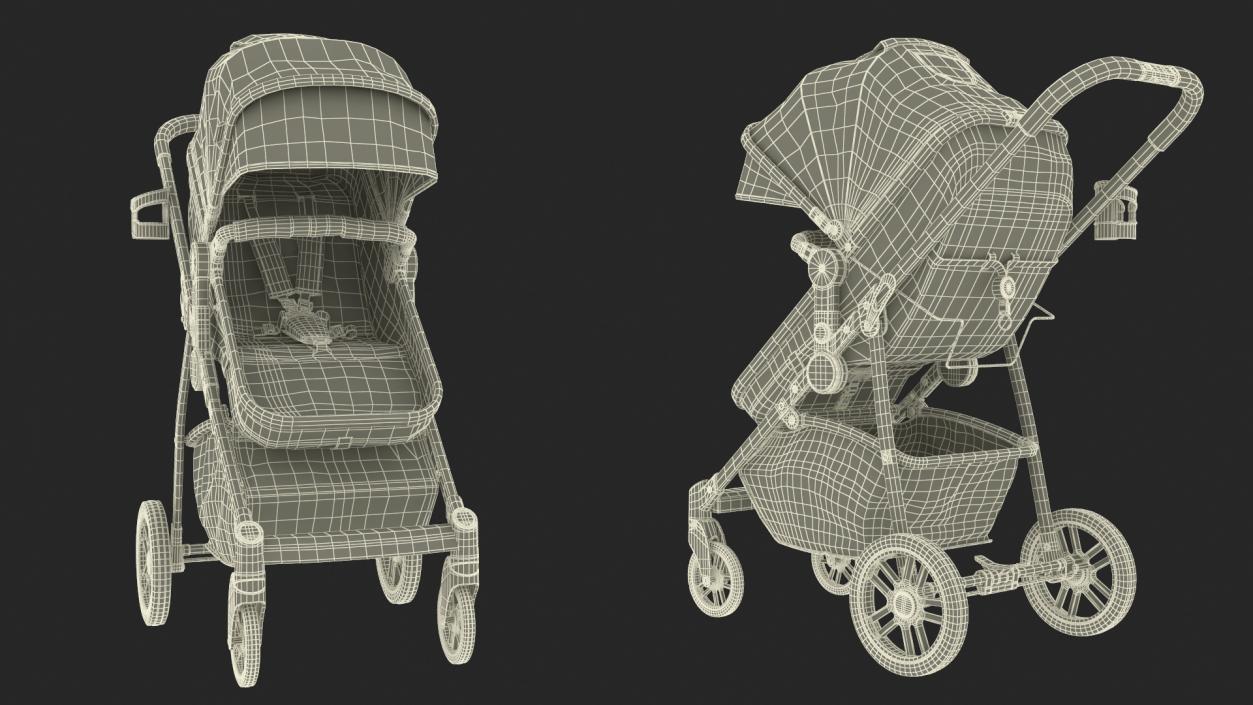 3D model Foldable Walking Baby Stroller Gray