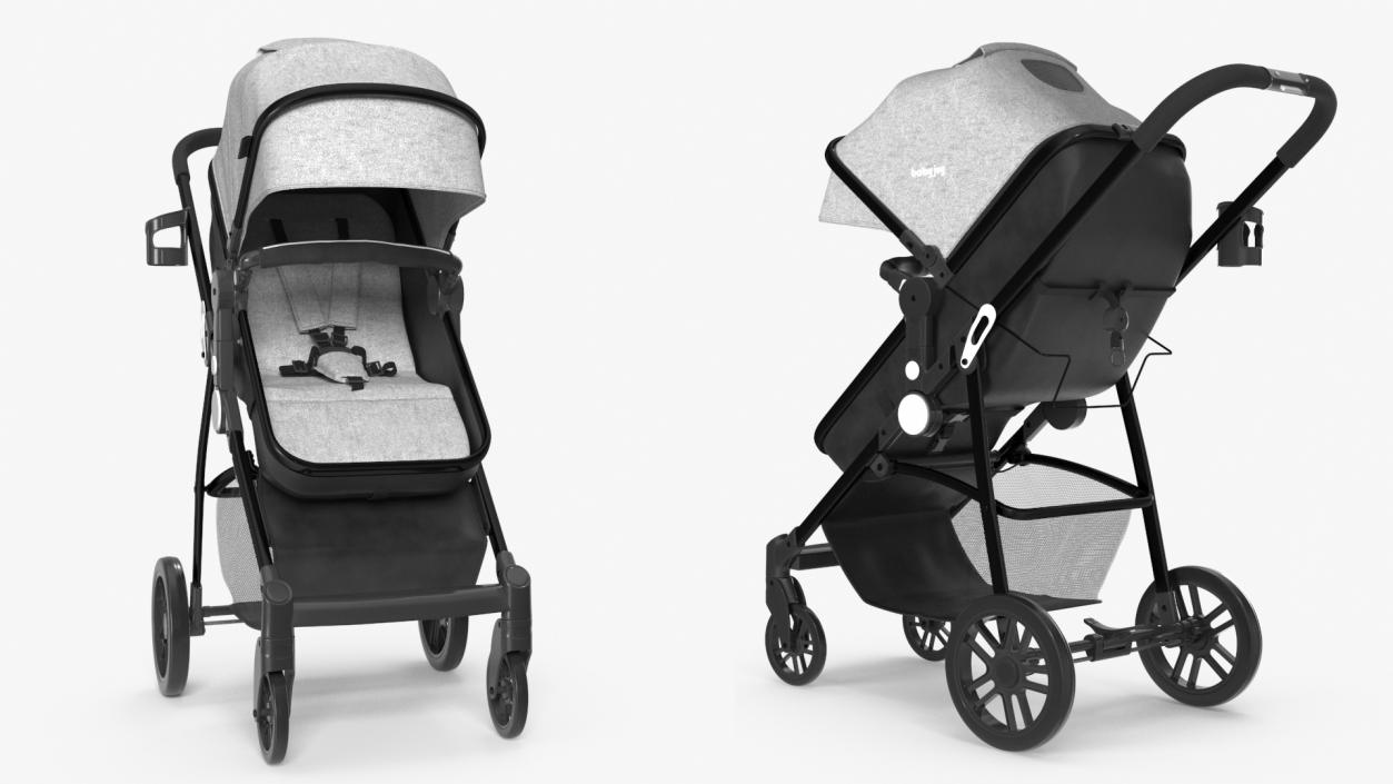 3D model Foldable Walking Baby Stroller Gray