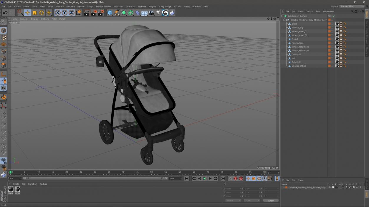 3D model Foldable Walking Baby Stroller Gray