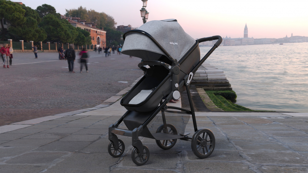 3D model Foldable Walking Baby Stroller Gray