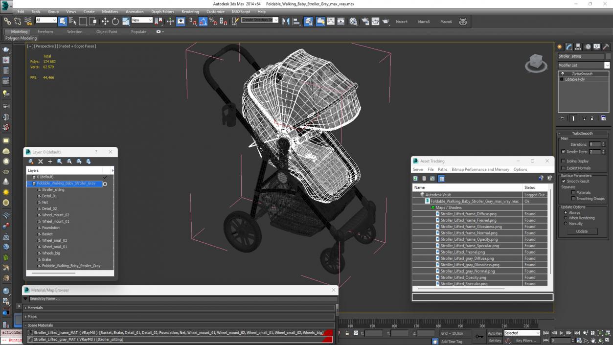 3D model Foldable Walking Baby Stroller Gray