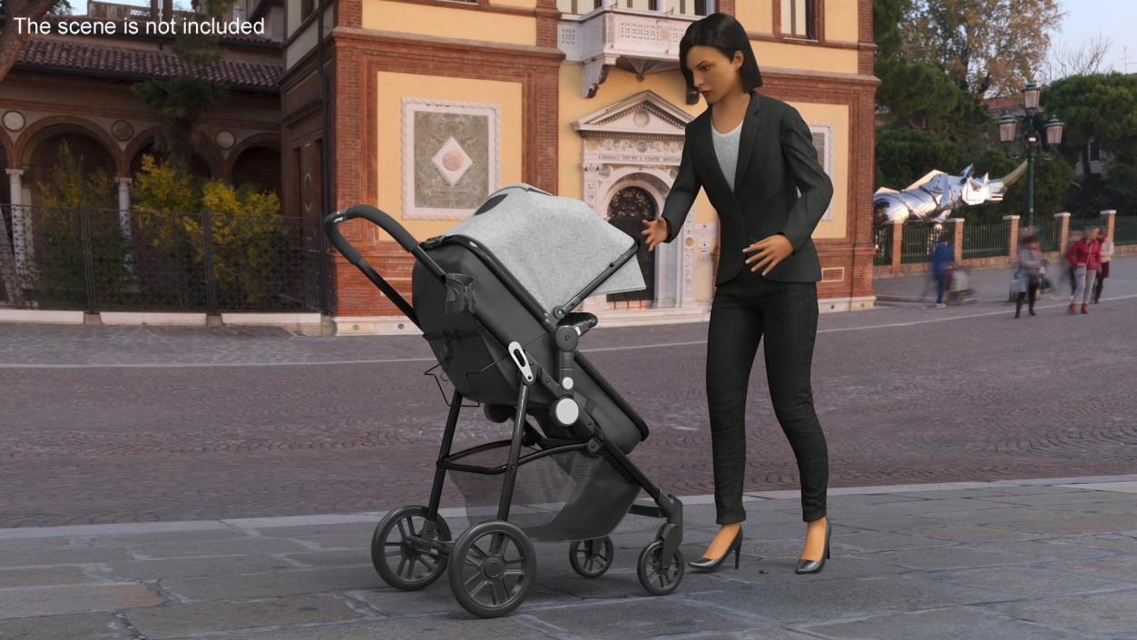 3D model Foldable Walking Baby Stroller Gray