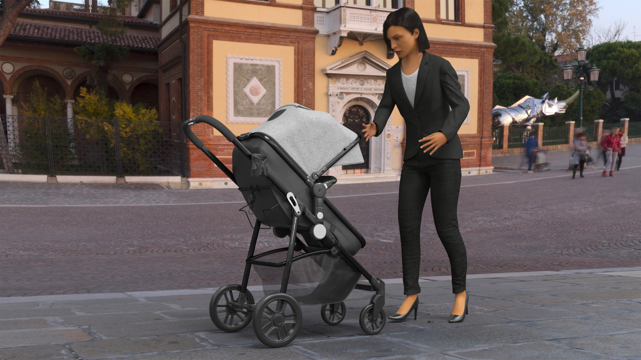 3D model Foldable Walking Baby Stroller Gray