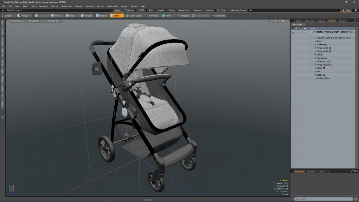 3D model Foldable Walking Baby Stroller Gray