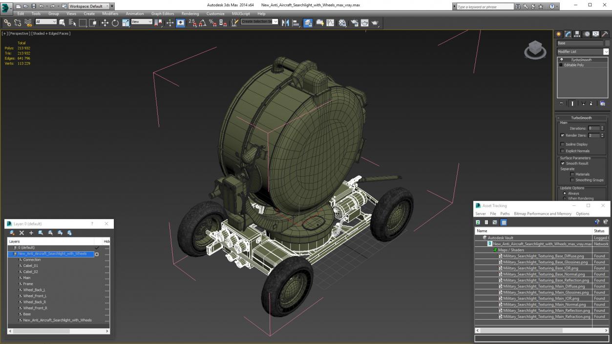 3D New Anti Aircraft Searchlight with Wheels