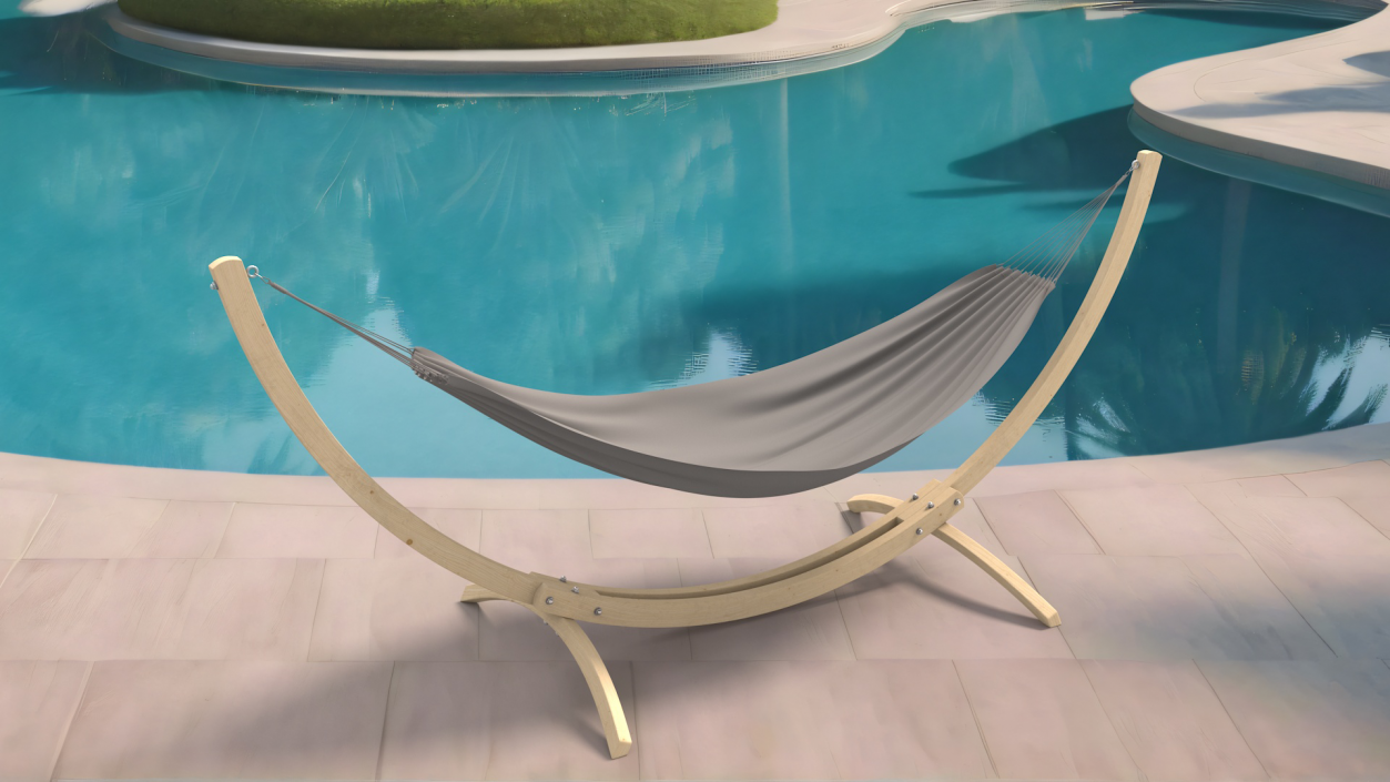 Light Wooden Bow Stand with Fabric Hammock 2 3D model