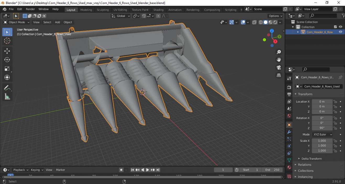 3D Corn Header 6 Rows Used model