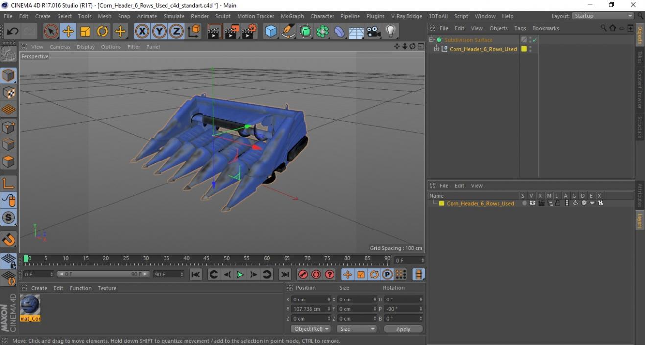 3D Corn Header 6 Rows Used model