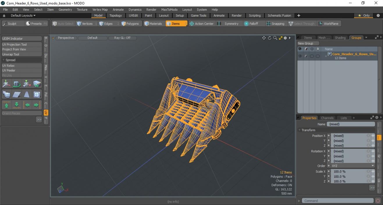 3D Corn Header 6 Rows Used model