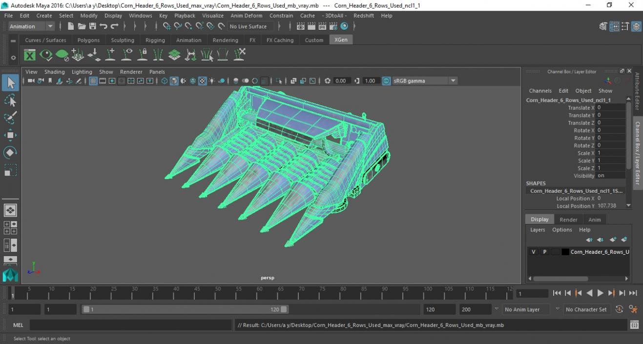 3D Corn Header 6 Rows Used model