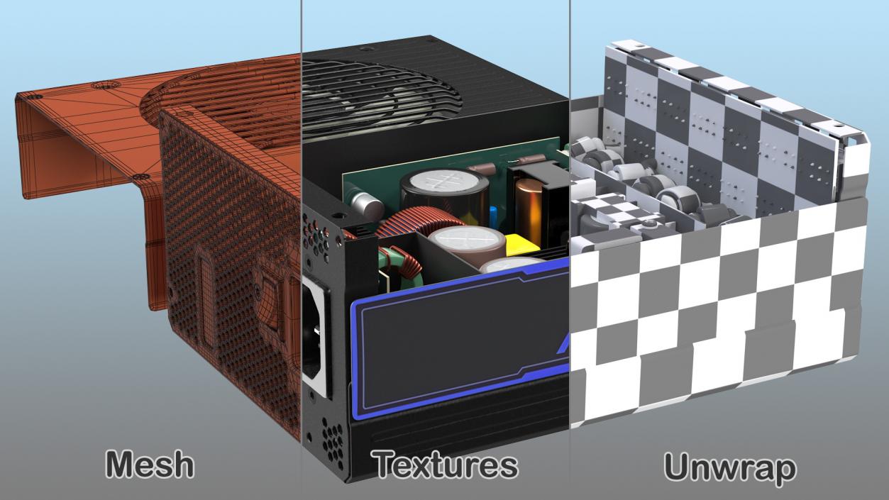 3D Disassembled PC ATX Modular PSU