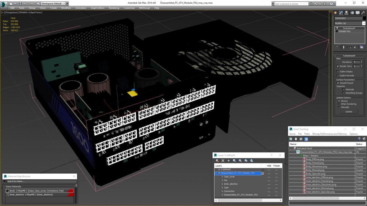 3D Disassembled PC ATX Modular PSU