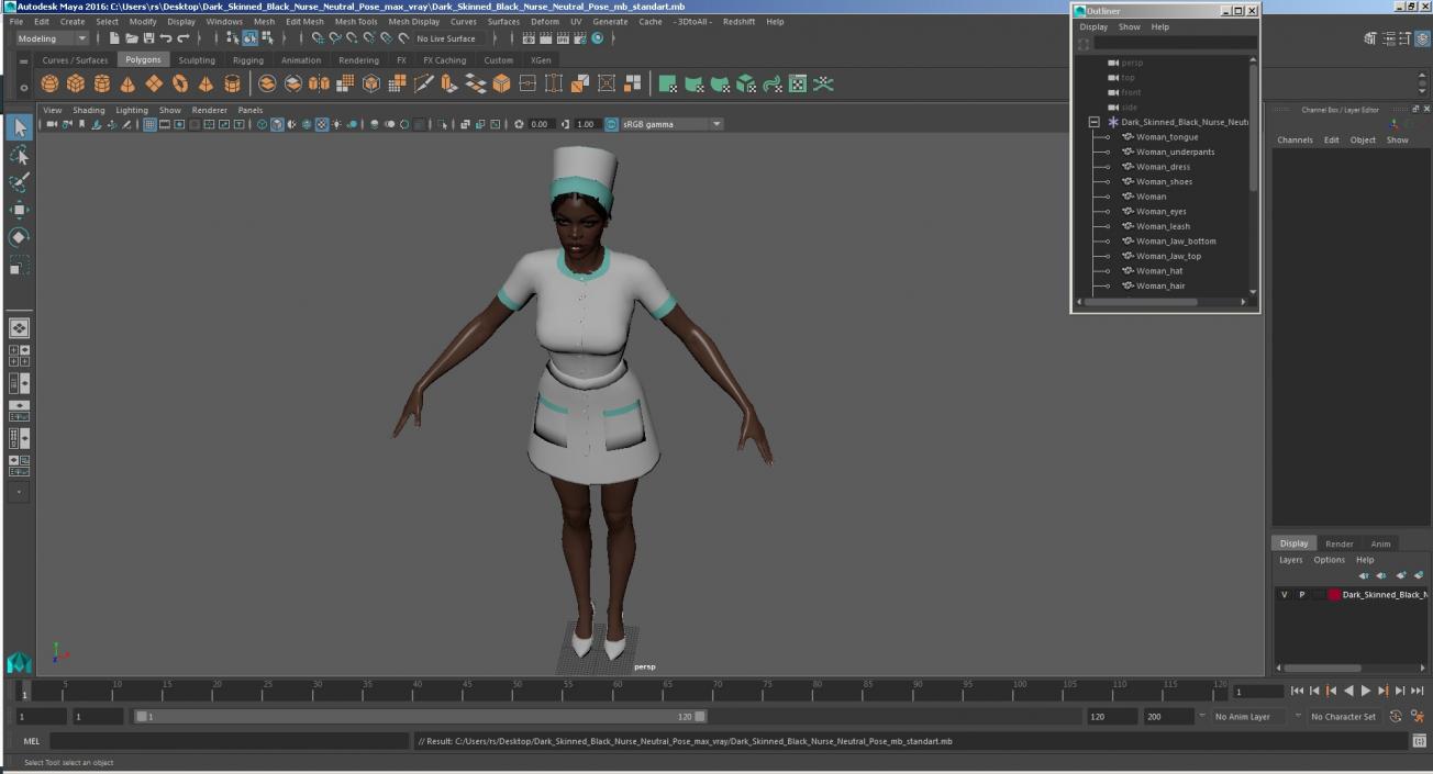 Dark Skinned Black Nurse Neutral Pose 3D