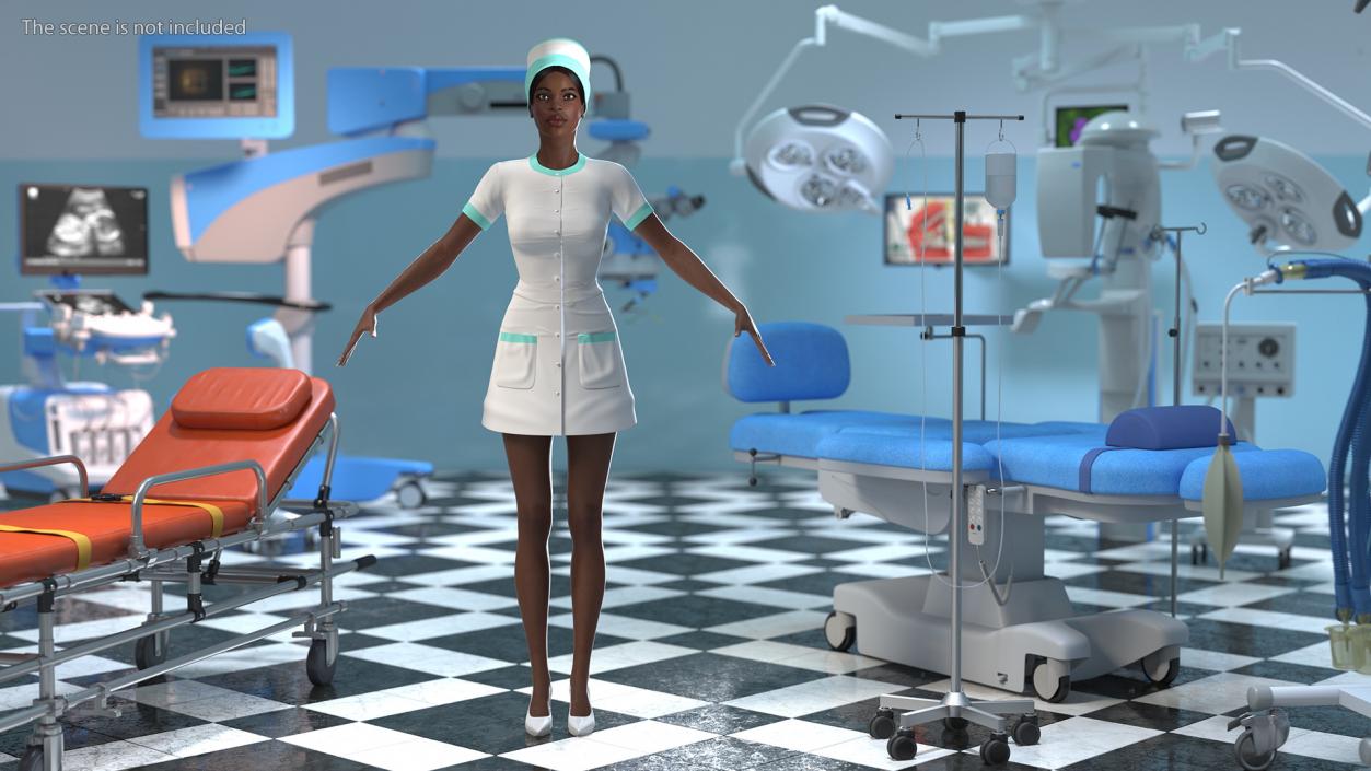 Dark Skinned Black Nurse Neutral Pose 3D