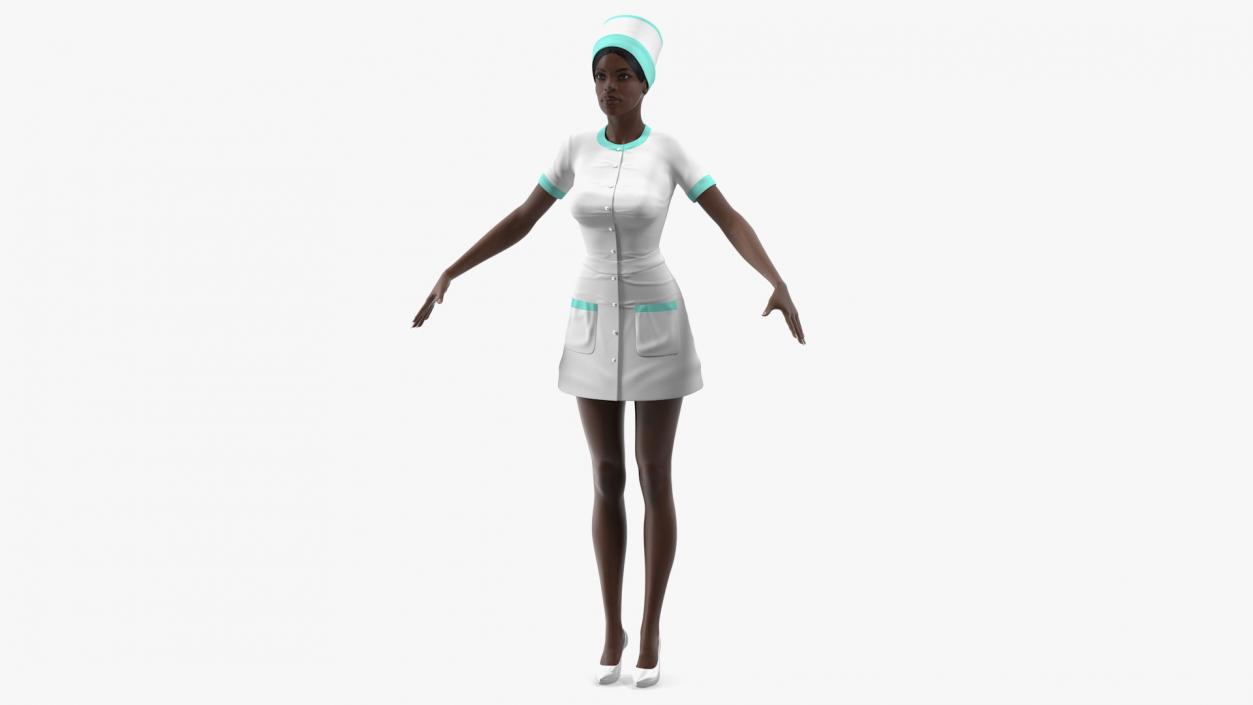 Dark Skinned Black Nurse Neutral Pose 3D