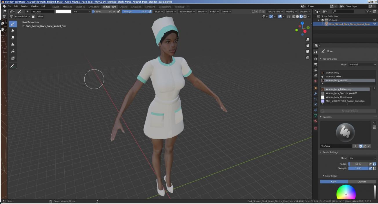 Dark Skinned Black Nurse Neutral Pose 3D