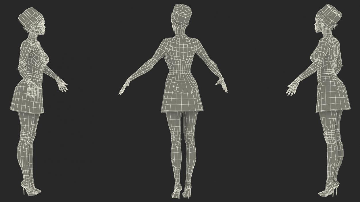 Dark Skinned Black Nurse Neutral Pose 3D