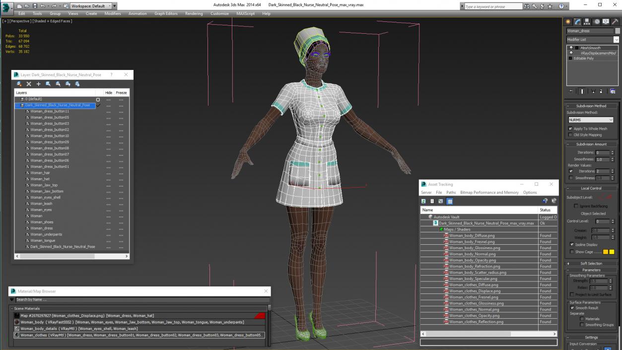 Dark Skinned Black Nurse Neutral Pose 3D