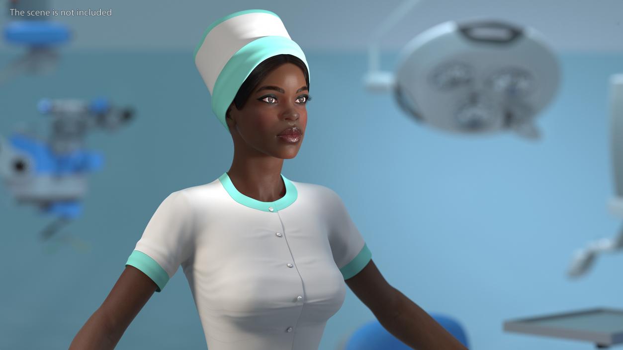 Dark Skinned Black Nurse Neutral Pose 3D