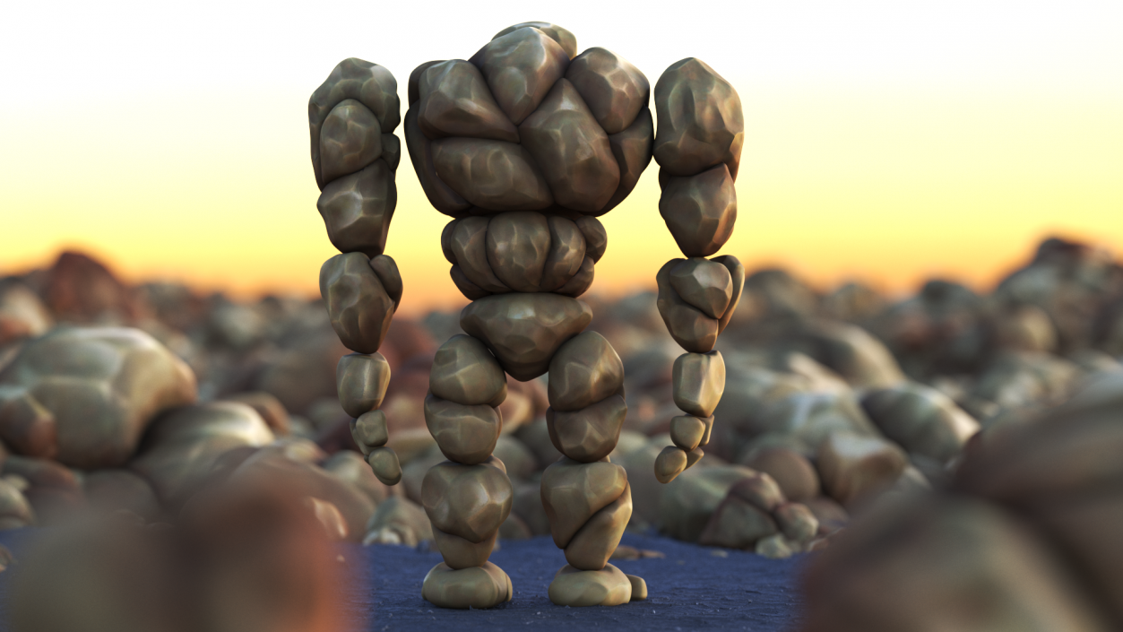 3D model Brown Stone Golem Cartoon Stone Standing