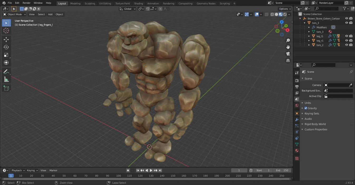 3D model Brown Stone Golem Cartoon Stone Standing